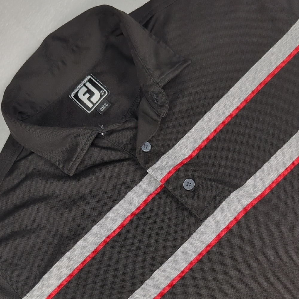 FootJoy Athletic Fit Black Golf Polo with Red and Gray Accents Mens Size Large